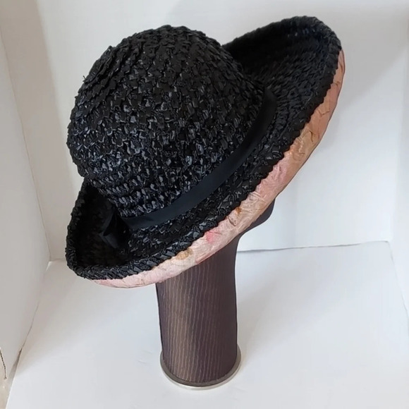 Vintage Quaker Maid Black Pink Large Brim Hat‎ with bow accent around band main image 6